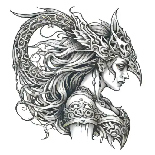 morrigan goddess demons sleeve tattoo design idea