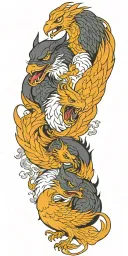 phoenix and 3-headed dog cerebus tattoo design idea