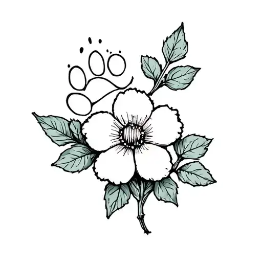 huckleberry flower and paw print tattoo design idea
