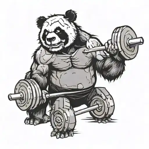 Zombie panda deadlifting tattoo design idea