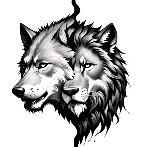 Half wolf, Half lion, cross tattoo design idea