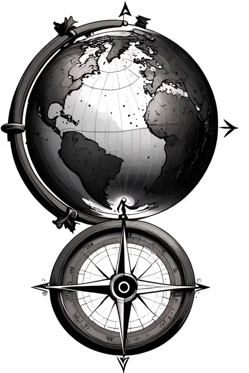 globe inside compass design tattoo design idea