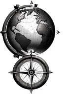 globe inside compass design tattoo design idea