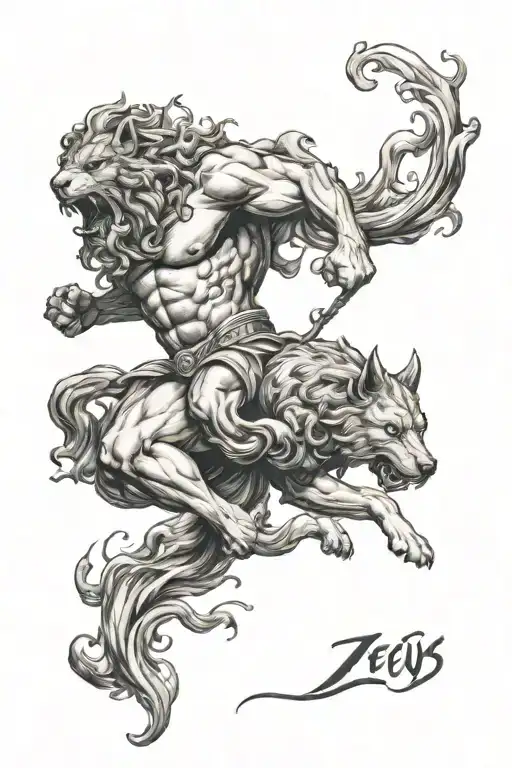 Zeus and Cerberus with lightining strikes tattoo design idea
