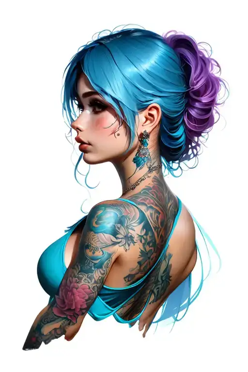 3d sexy anime girl side profile with tattoos tattoo design idea
