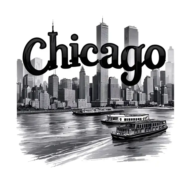 "Chicago" Chicago skyline with waterfront tattoo design idea