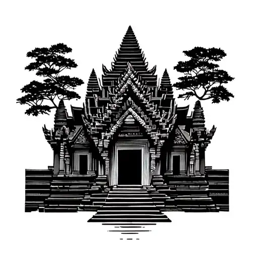 minimalist Angkor wat temple tattoo design idea