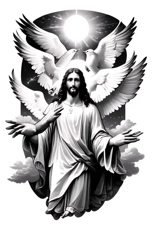 Jesus resurrection clouds doves infinite tattoo design idea