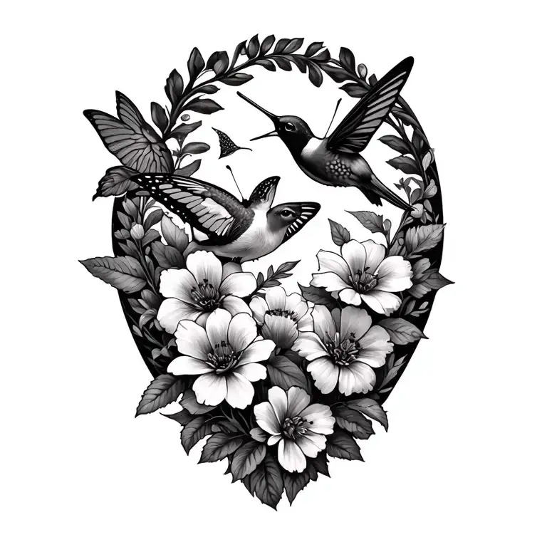 flowers butterflies hummingbirds nature doe tattoo design idea