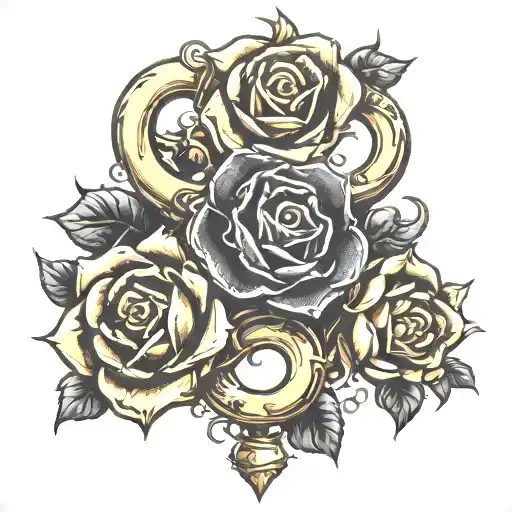 brass knuckles and black roses wrapped tattoo design idea