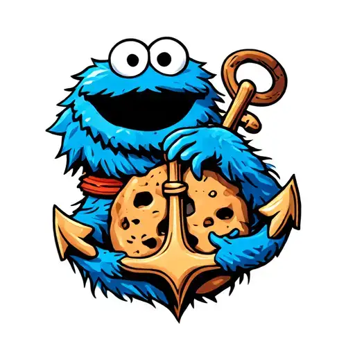 Cookie Monster wrapped with an anchor intertwined within tattoo design idea