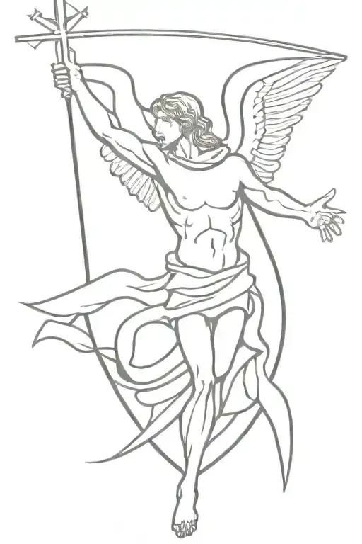 I want a Christian tattoo with archangel michael as a warrior of Christ with a Big cross standing behind him tattoo design idea