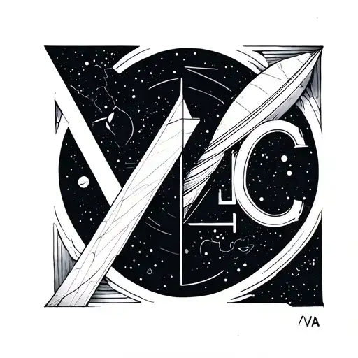 I want a geometrical, line work, space themed tattoo discretely containing the initials V A C tattoo design idea