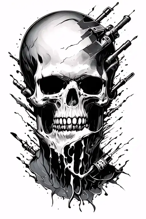 machine tearing through skin tattoo design idea