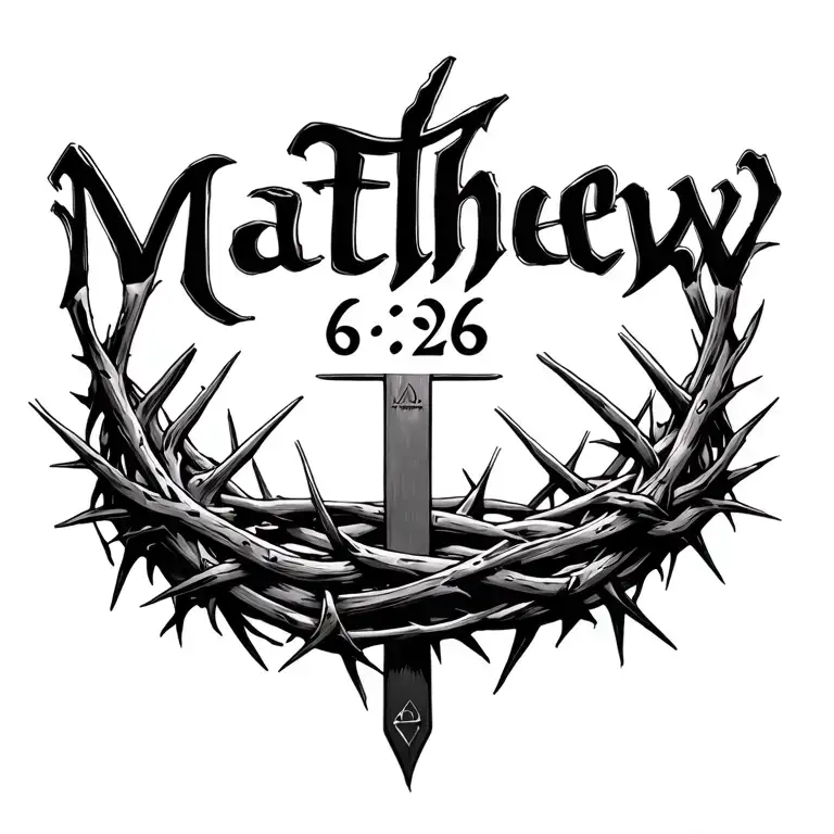 "Matthew 6:26" Cross crown of thorns wrapped tattoo design idea