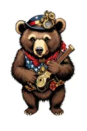 steampunk bear playing tattoo design idea