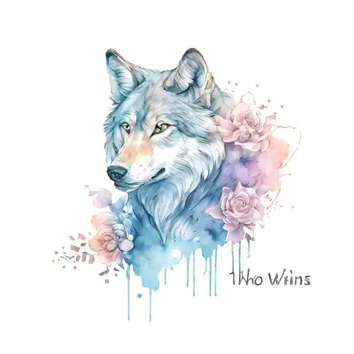 words "who wins?" "the one you feed" wolf blended by roses tattoo design idea