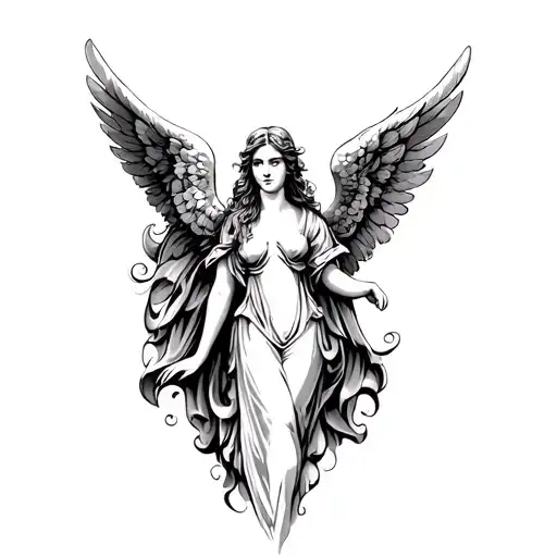 I want a tattoo with 3 types, it goes on the entire neck, on the left side an angel, on the right side something related tattoo design idea