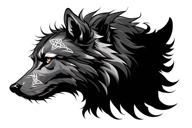 celtic themed, dark, protective alpha wolf tattoo design idea