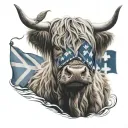 Highland Cow with St Andrews flag  tattoo design idea