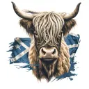 Highland Cow with St Andrews flag  tattoo design idea