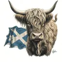 Highland Cow with St Andrews flag  tattoo design idea