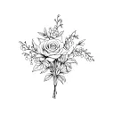 rose, Lily of the valley, hawthorn, and honeysuckle bouquet  tattoo design idea