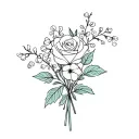 rose, Lily of the valley, hawthorn, and honeysuckle bouquet  tattoo design idea