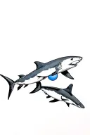 2 sharks together and one left out to the side with a blue ball tattoo design idea