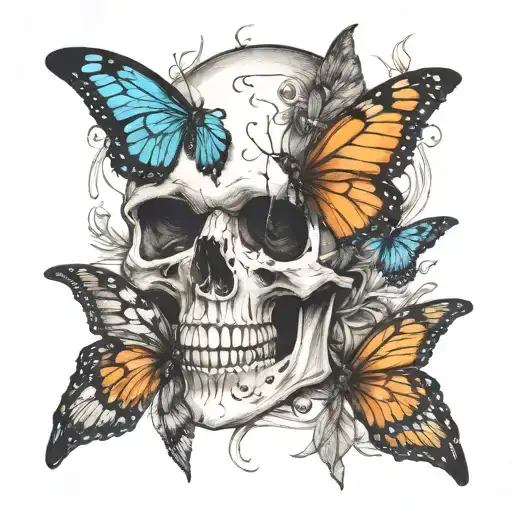 skull an butterfly   tattoo design idea
