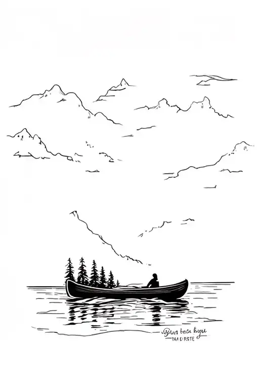 tricep tattoo of a canoe that incorporates the northern ontario landscape and tributes to two daughters tattoo design idea