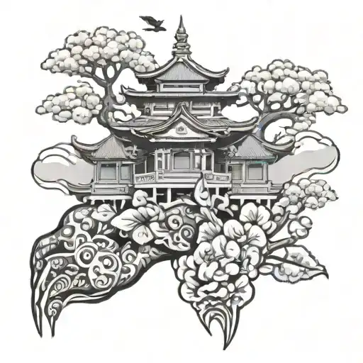 "Lao Tzu" hand tattoo  with a temple background Japanese theme  tattoo design idea
