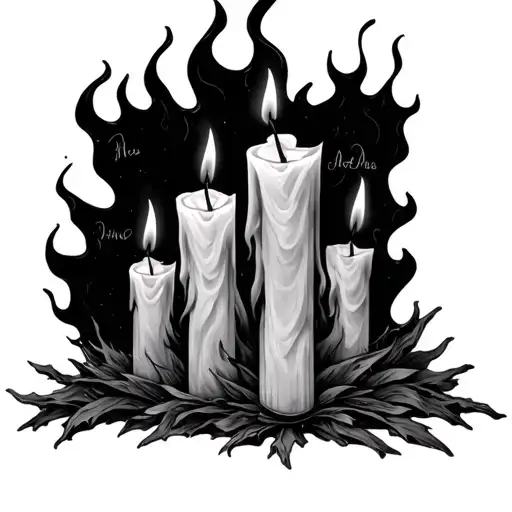 candles with names in flames coming tattoo design idea