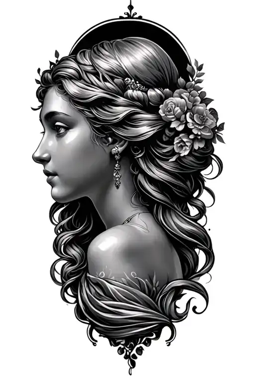 aphrodite side profile looking tattoo design idea