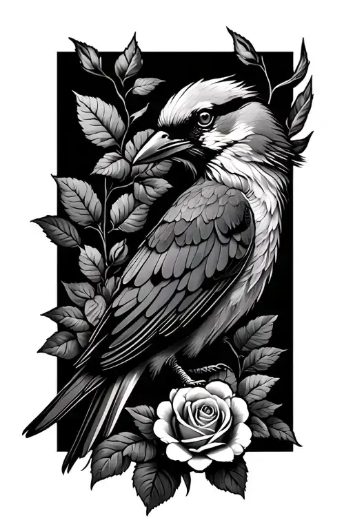 Bird and Roses tattoo design idea