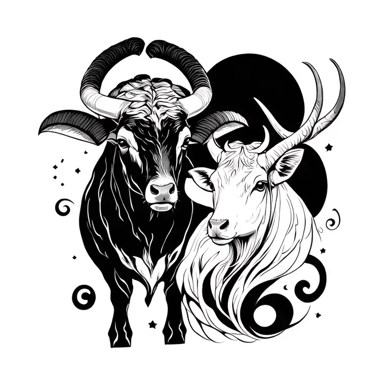 Aries and Taurus  tattoo design idea