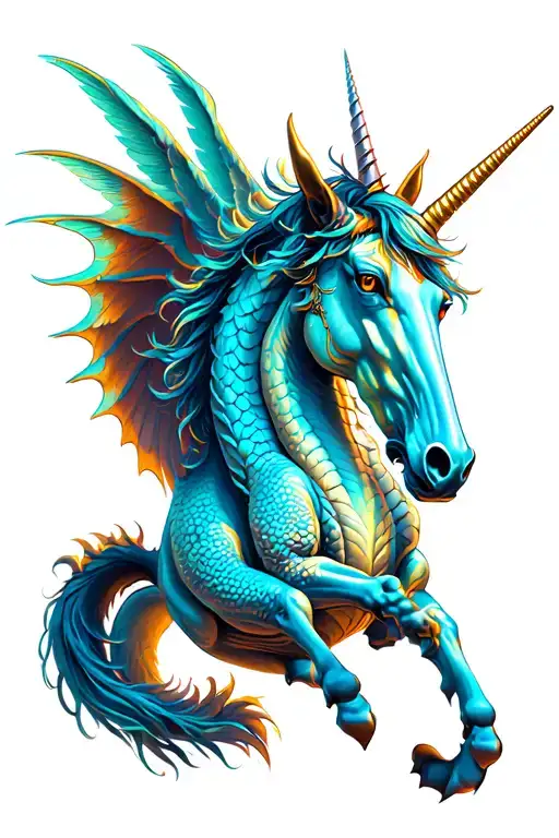 unicorn with dragon wings tattoo design idea