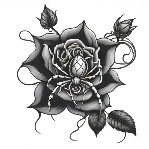 spider and rose intertwined tattoo design idea