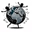 earth with two stick figures dancing, ine tattoo design idea