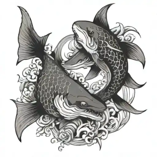 shark yin and yang koi fish tattoo design idea