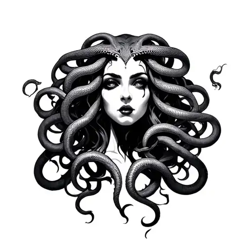 medusa with 12 snakes facing maleficent tattoo design idea