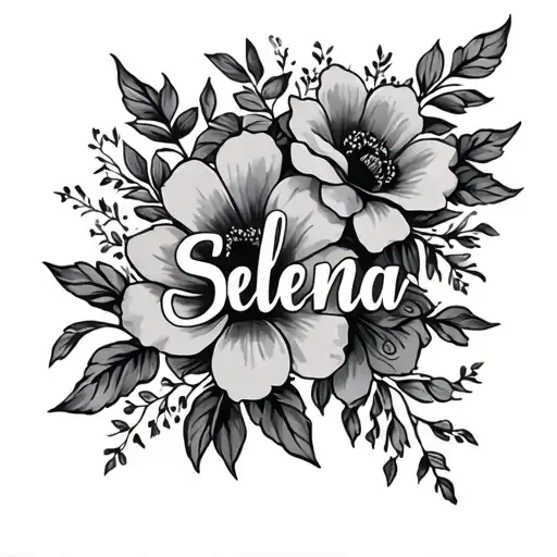 Selena name neck tattoo with flowers tattoo design idea