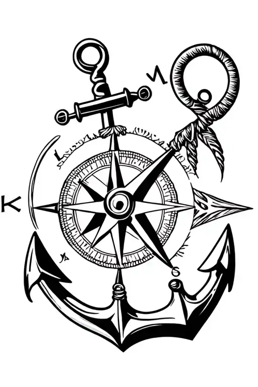 compass and anchor tattoo design idea