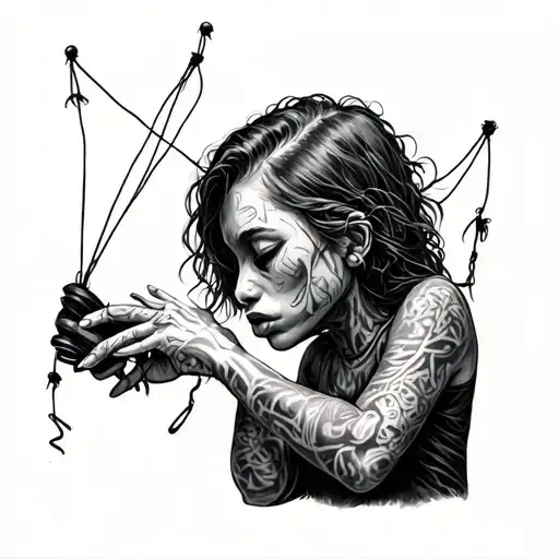 overthinker word puppet master with strings attached tattoo design idea