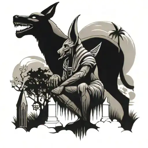 anubis  graveyard scene tattoo design idea
