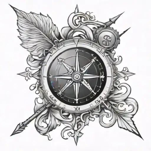 compass and Irish harp and arrow piercing tattoo design idea