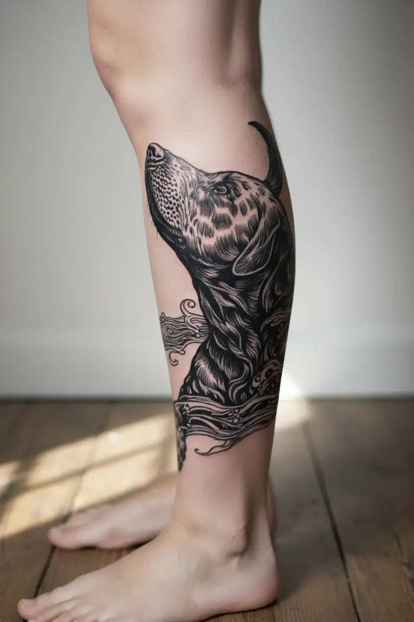 labrador swimming tattoo design idea