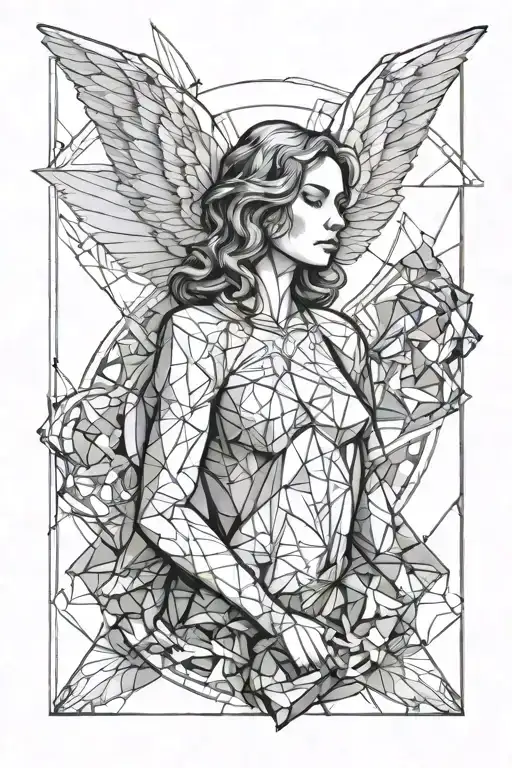 angel holding a ray of light above her head tattoo design idea
