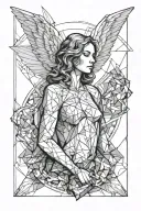 angel holding a ray of light above her head tattoo design idea