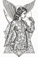 angel holding a ray of light above her head tattoo design idea